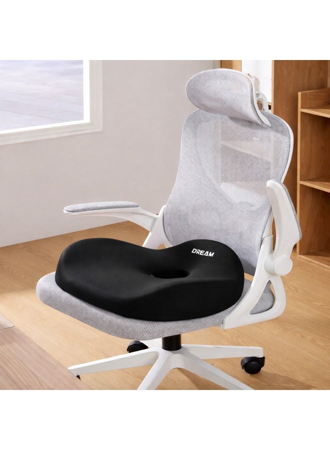 Ergonomic Memory Foam Seat Cushion with Tailbone Cutout – Slow Rebound High Density Orthopedic Sitting Pillow for Office Chair, Car Seat & Home Use – Pressure Relief Coccyx Support Cushion, Black (45x42x13 cm) - Image 1